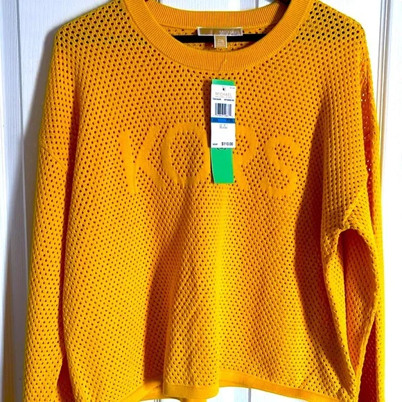 Michael Kors Yellow Crew Neck Sweater with Textured Knit - Picture 1 of 11